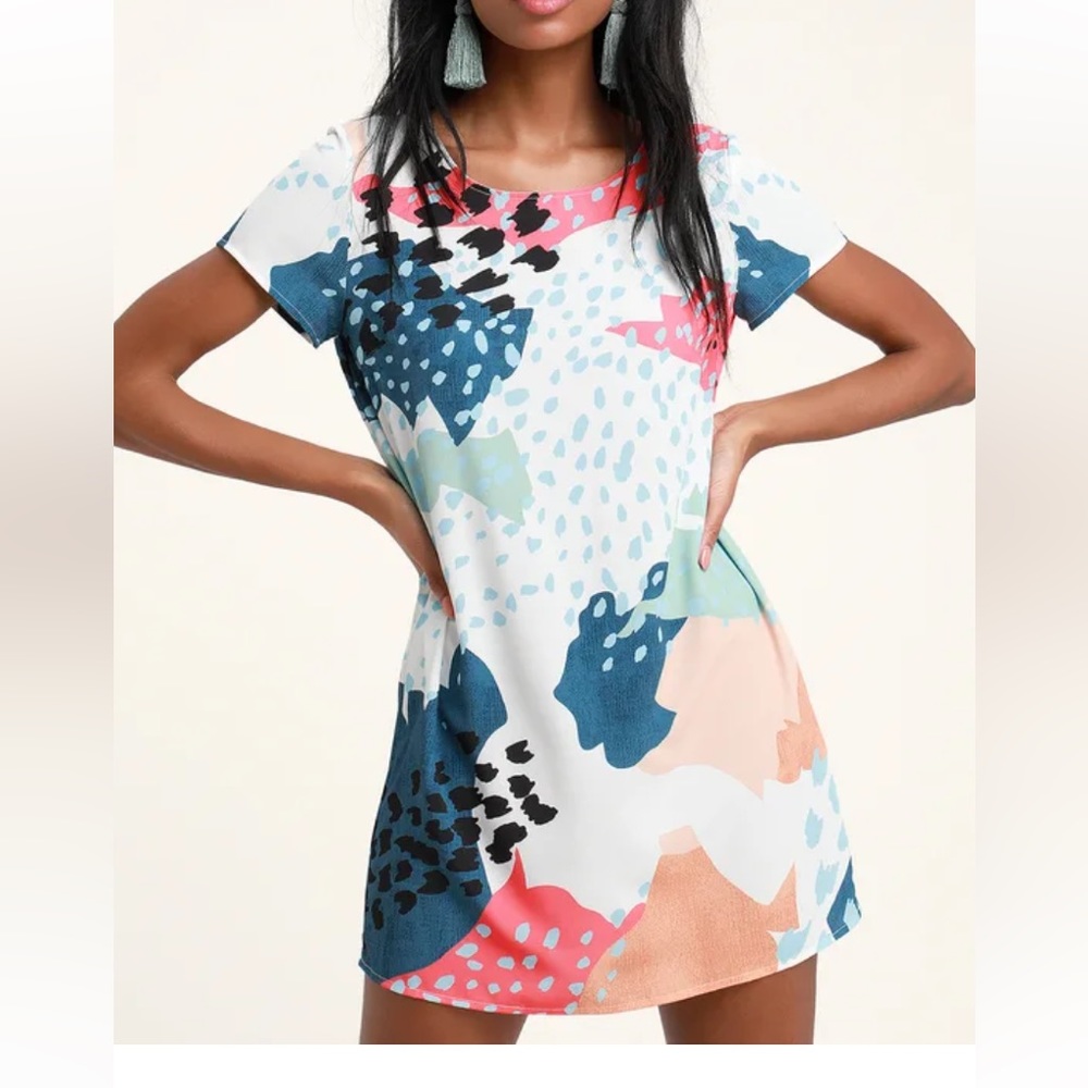 Coral Sea White Multi Print Shift Dress